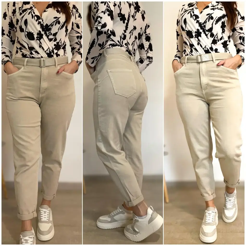 Kavbojke Mom Fit - bež